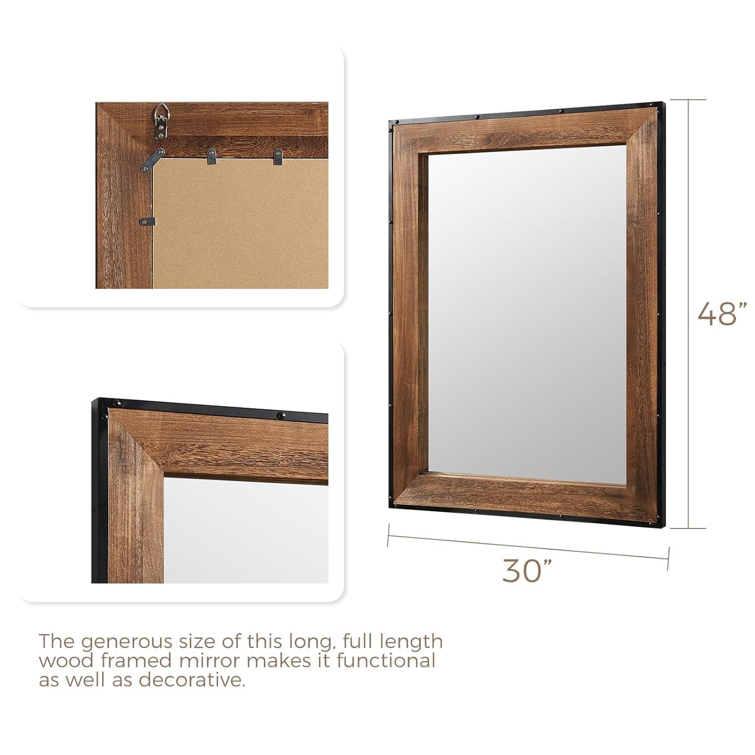 Rustic Natural Wood and Iron Rectangular Wall Mirror
