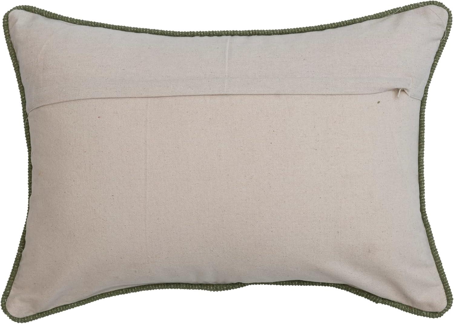 Green and Cream Rectangular Cotton Lumbar Pillow with Appliqued Trees