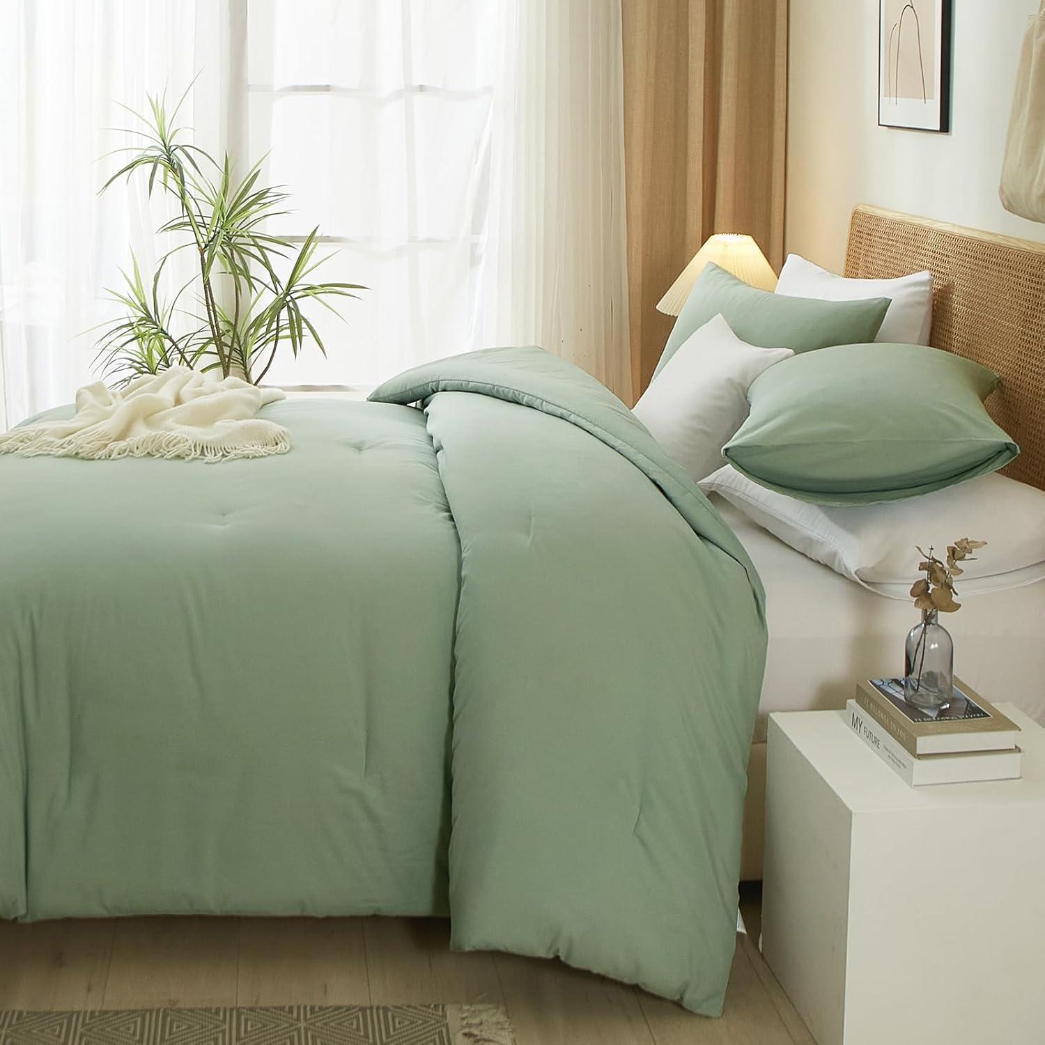 SPRINDAY Queen Comforter Set For Adult, 3 Piece Sage Green Comforter Sets & Bedding For All Season