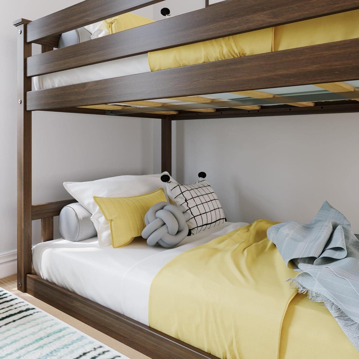 Max & Lily Twin over Twin Bunk Bed for Kids, Solid Wood Low Bunk Beds with Ladder, Walnut