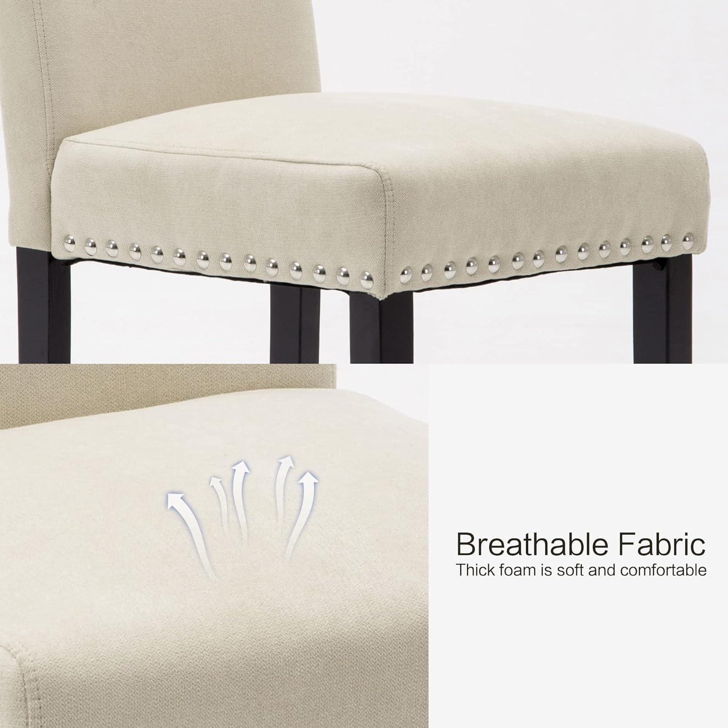 Costway Set of 2 Fabric Dining Chairs Upholstered with Nailhead Trim Beige