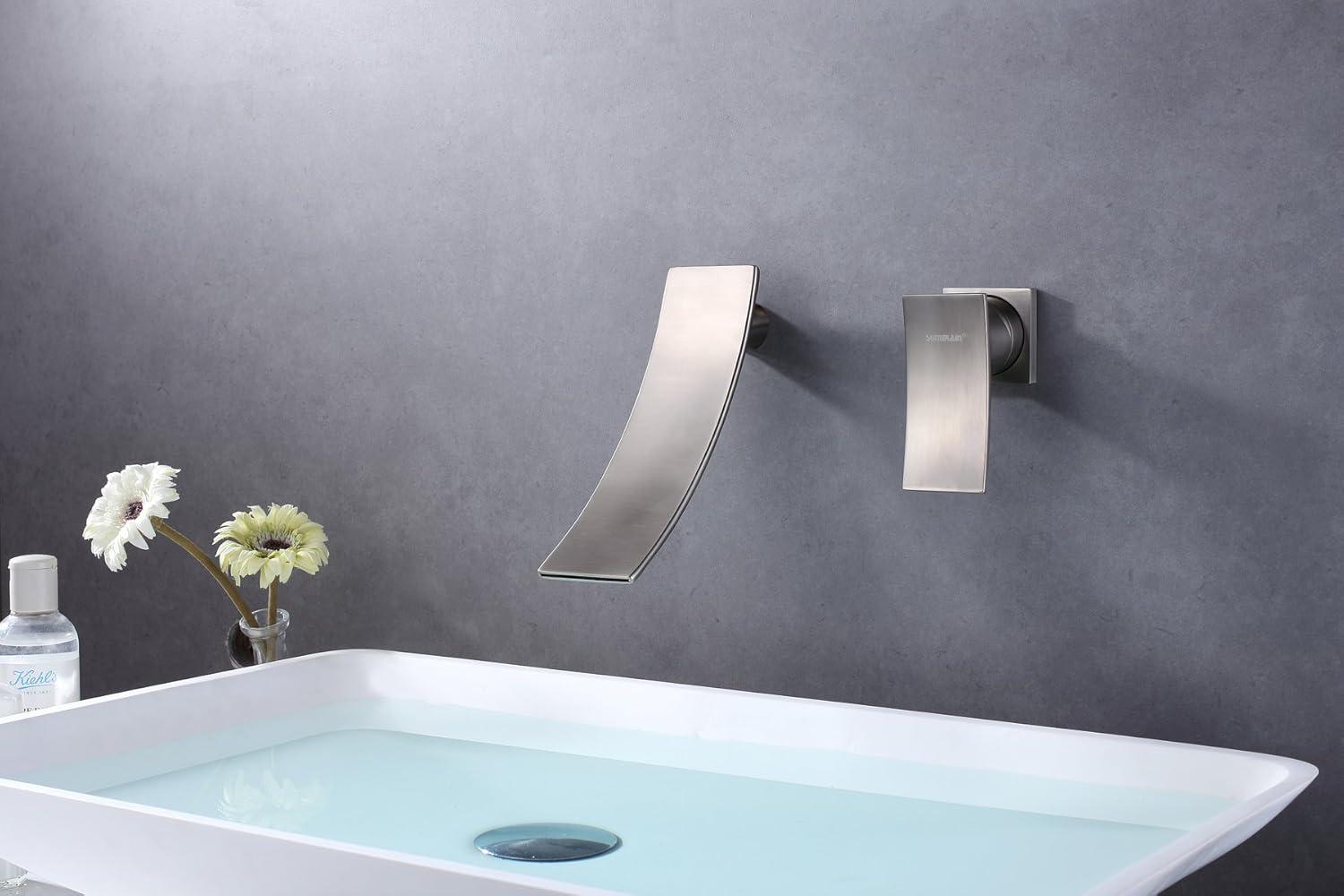 Wall Mount Bathroom Vanity Faucet, Waterfall Bathroom Faucet, Lavatory Faucet