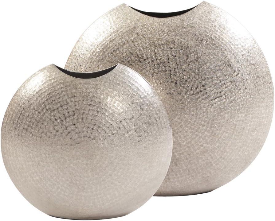 Howard Elliott Frosted Decorative Metal Vase for Centerpiece, Mettalic Silver Accent Table Vase with Hammered Texture for Home, Console Table, Entryway & Living Room, 5 x 6.5 x 14.25 Inch, Large