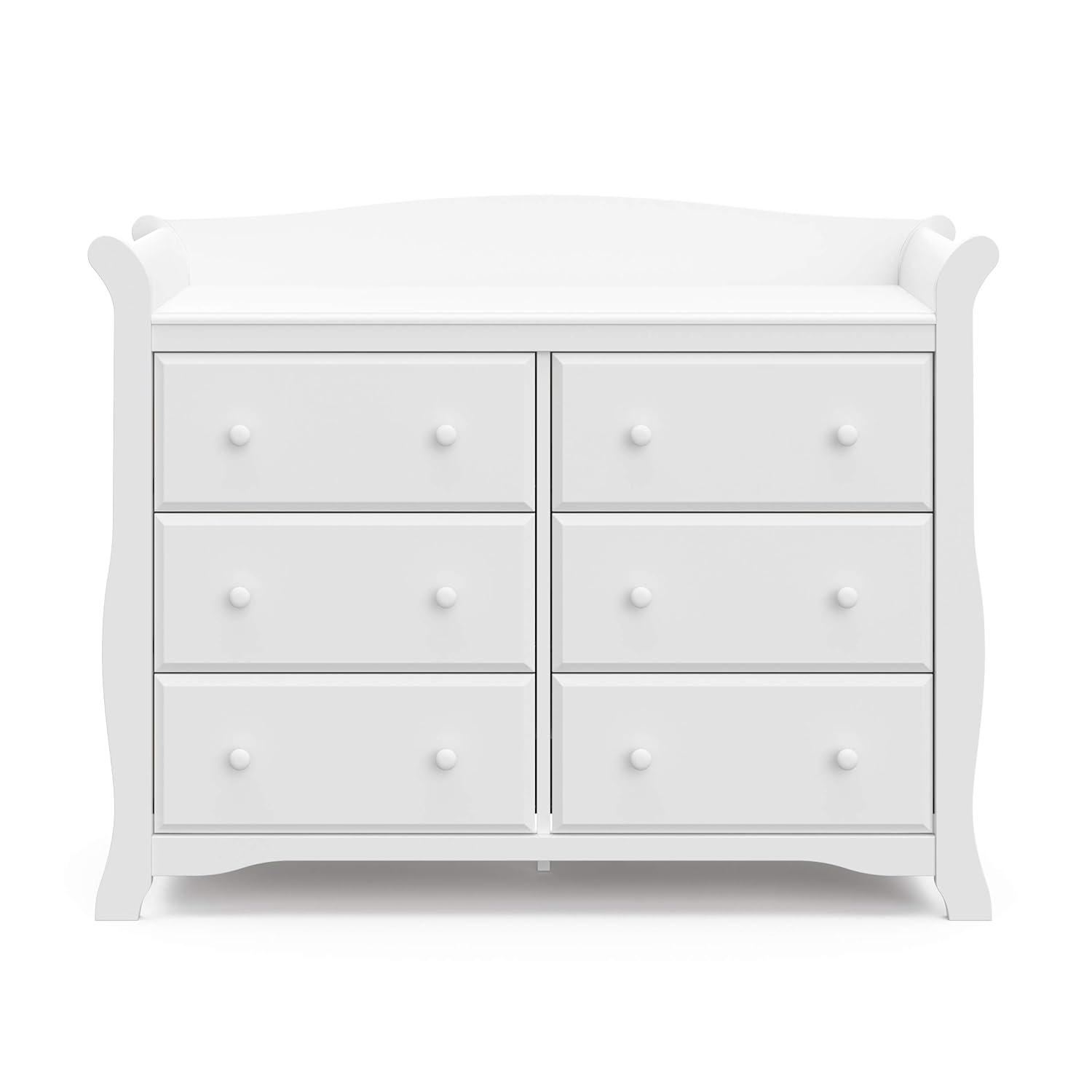 Avalon Sleek White 6-Drawer Nursery Dresser with Ball Bearing Glides