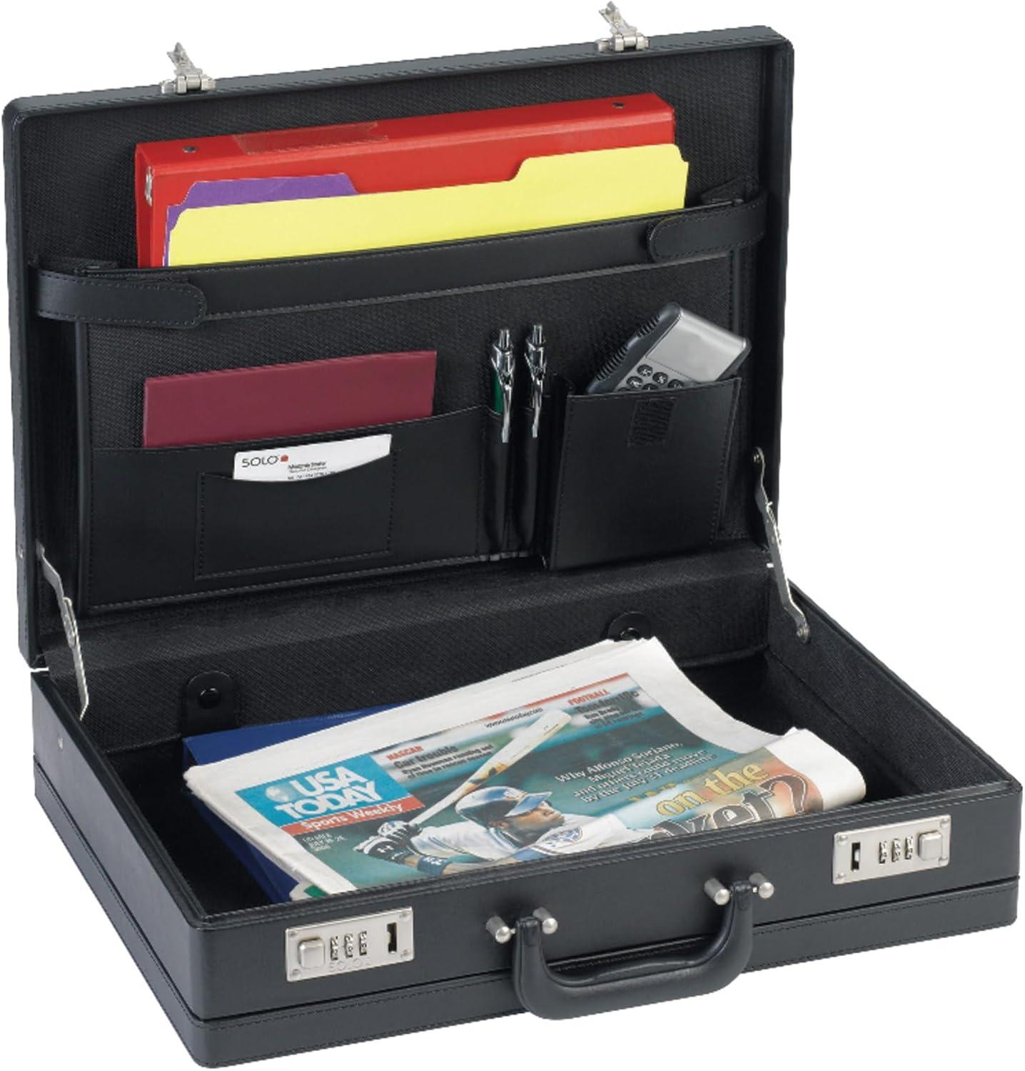 Expandable Black Vinyl Attache Case with Dual Locks - 17.5'' W