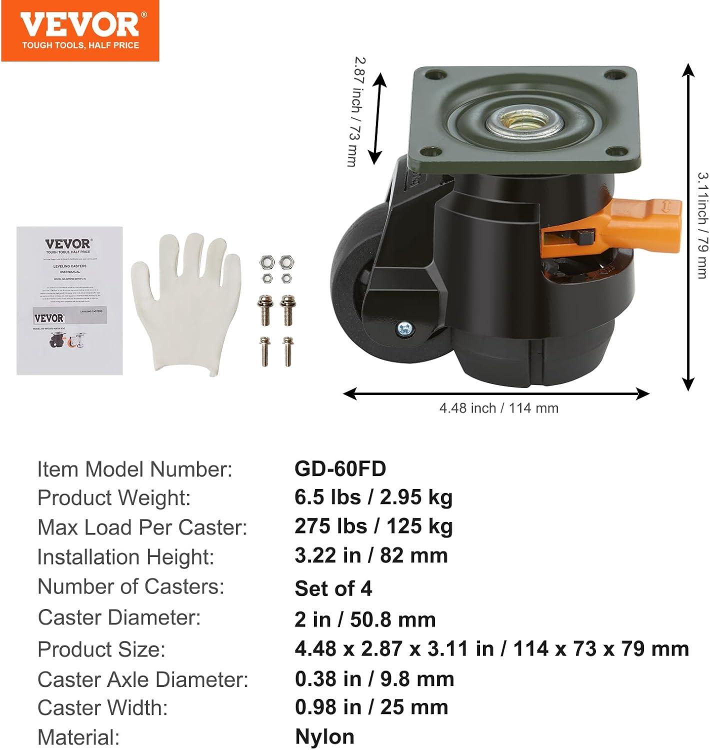 Leveling Casters, Set of 4, 2200 lbs Total Load Capacity (Set of 4)