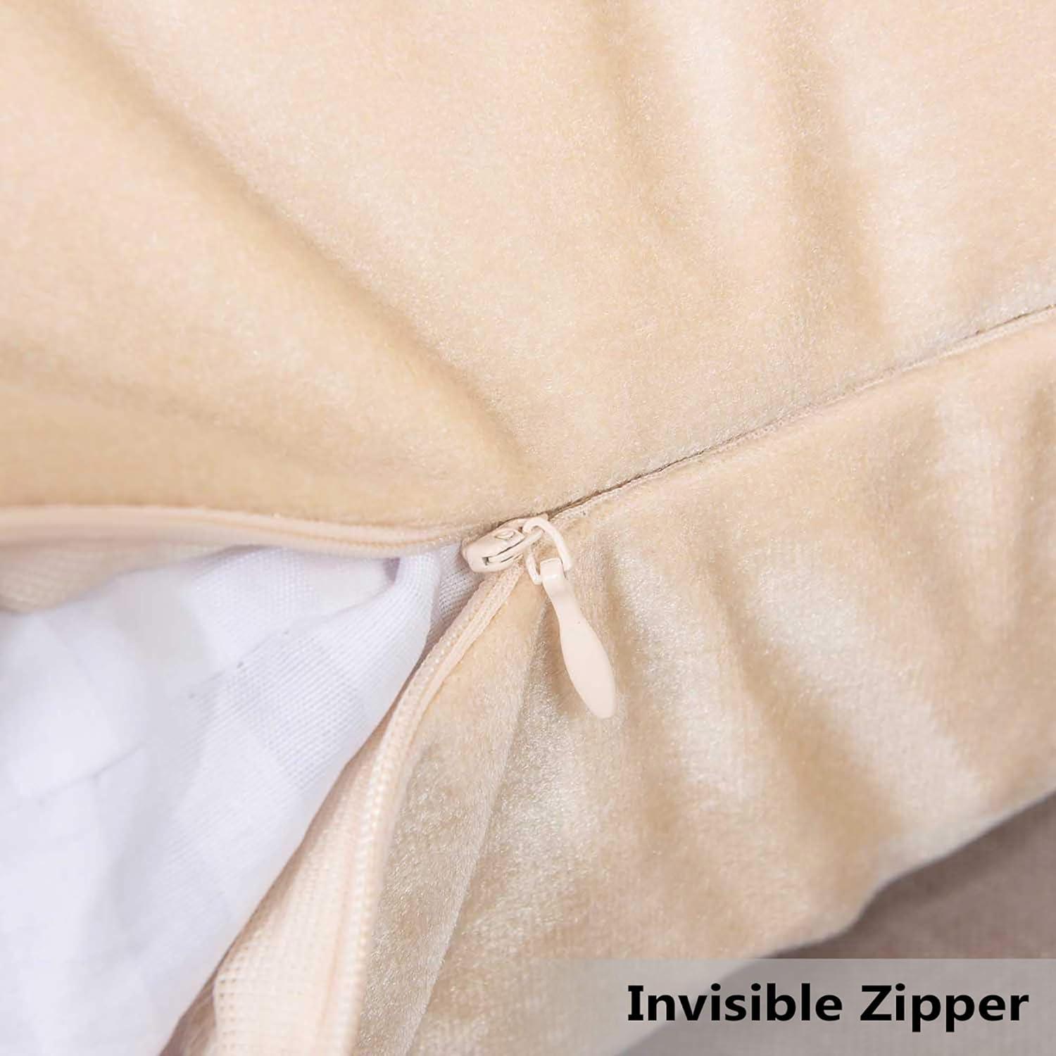 Toptie Set of 2 Velvet Pillow Covers 18" x 18", Throw Cushion Case for Sofa Bedroom (Beige)