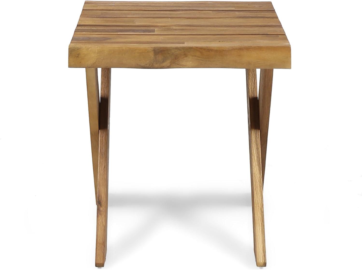 GDF Studio Farrells Indoor/Outdoor Farmhouse Acacia Wood Side Table, Sandblasted Teak