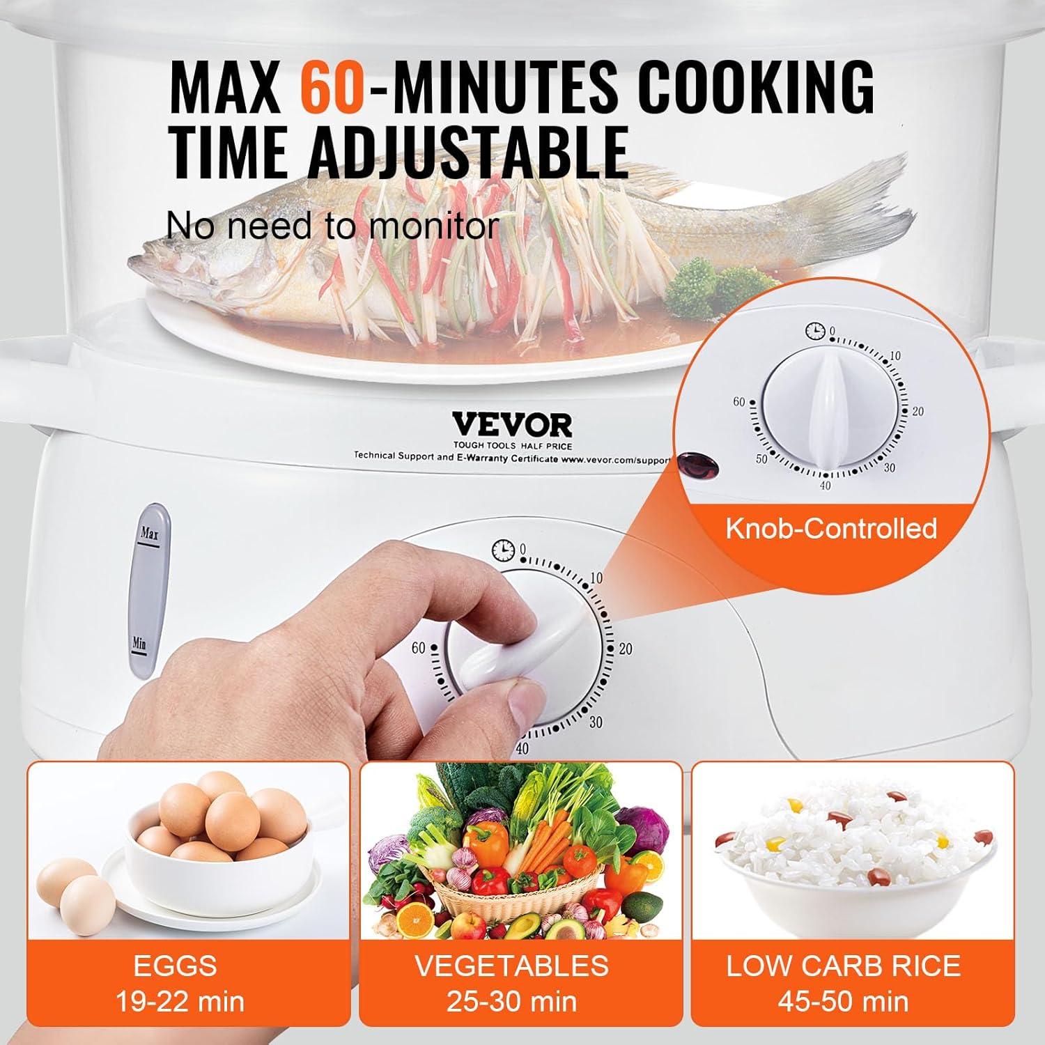VEVOR VEVOR 7.4Qt Electric Food Steamer 2-Tier Vegetable Steamer & 60 Min Timer 800W