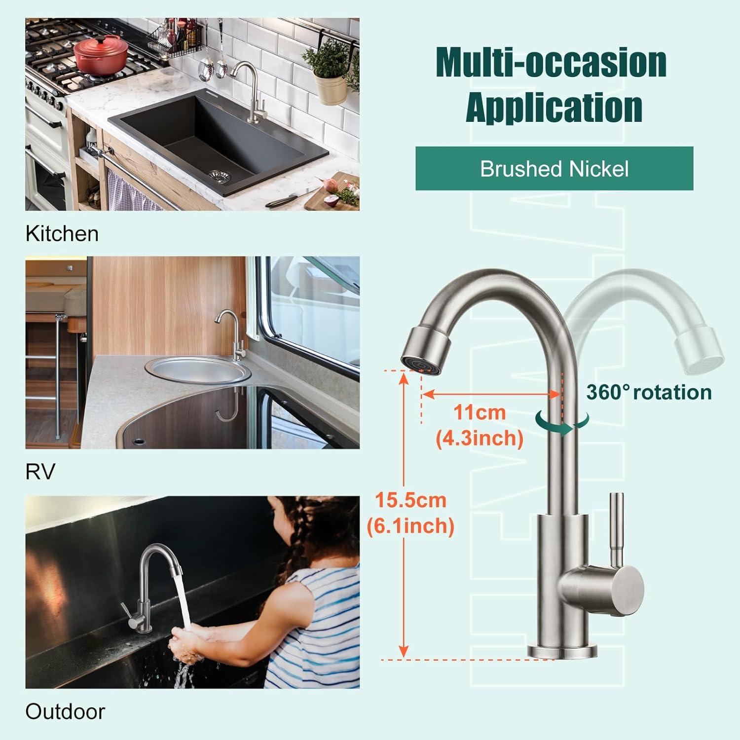 Brushed Nickel Single Handle Deck Mount Kitchen Faucet