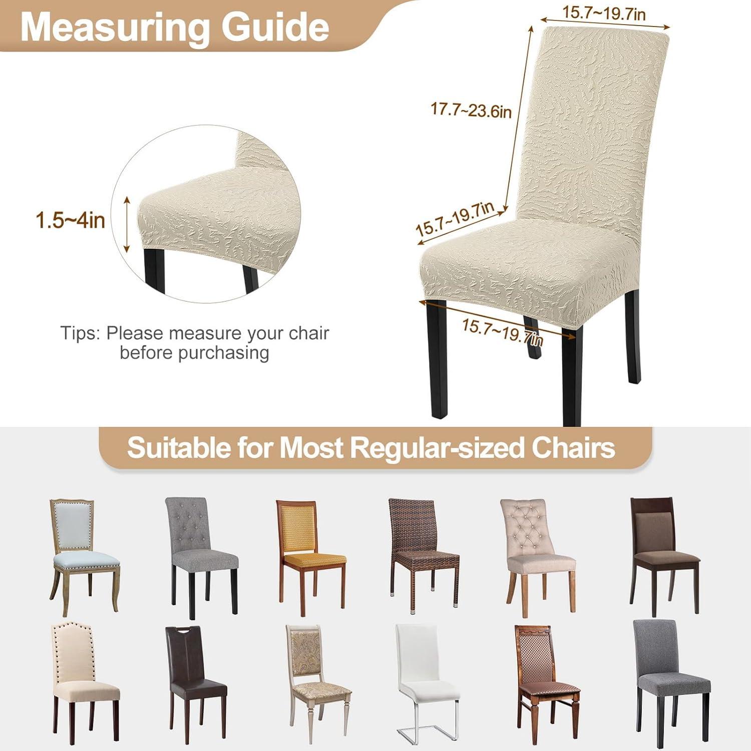 Beige Stretch Jacquard Dining Chair Covers, Set of 4