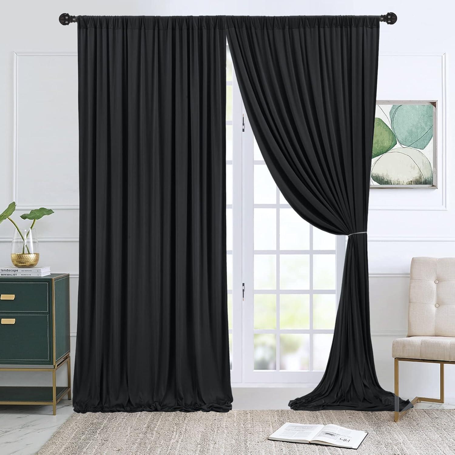 10x10 Black Photo Backdrop Curtain for Parties, Wrinkle Free Black Fabric Curtain Backdrop Wall Drape with Rod Pocket for Birthday Home Decor 5ft x 10ft, 2 Panels