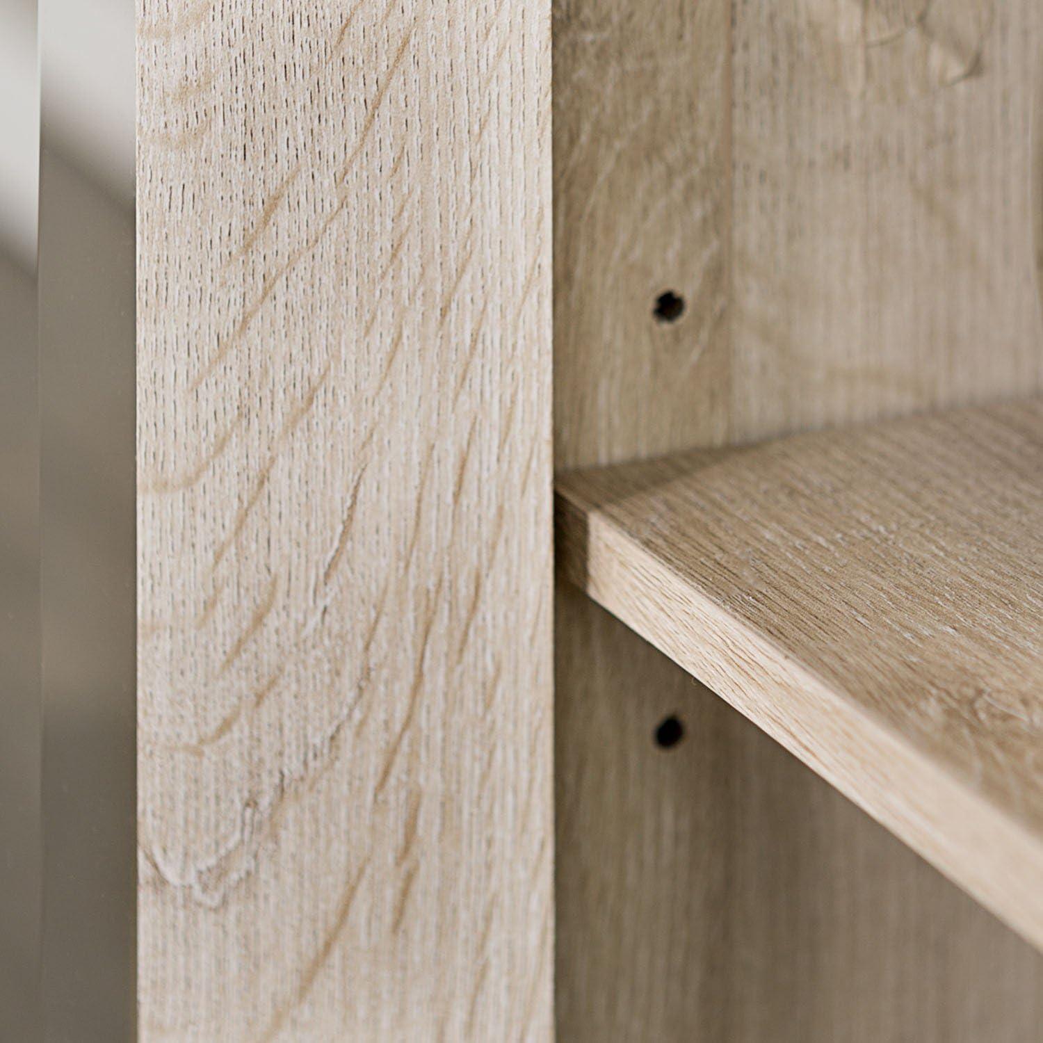 Walker Edison Glenwood Rustic Farmhouse Glass Door Highboy Fireplace TV Stand for TVs up to 65 Inches, 58 Inch, White Oak