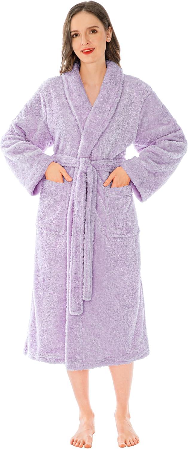 PAVILIA Premium Womens Plush Soft Robe Fluffy Warm, Fleece Faux Shearling Shaggy Bathrobe