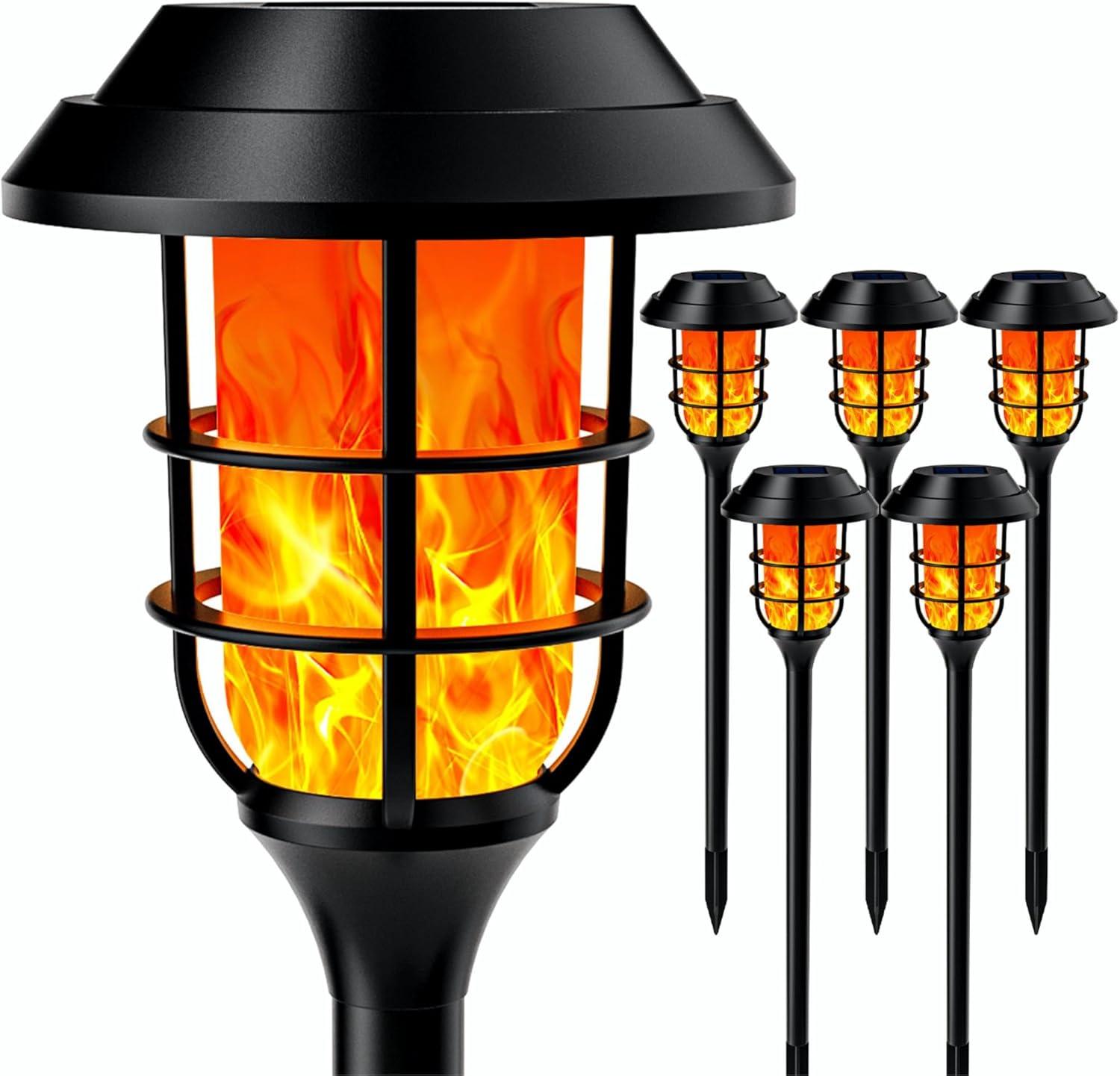 6 Pack Solar Flame Torch Lights Outdoor, Flickering Flame Garden Light, Solar Powered Auto On/Off Decorative Lights, Waterproof Landscape Lighting for Lawn Patio Yard Walkway Driveway