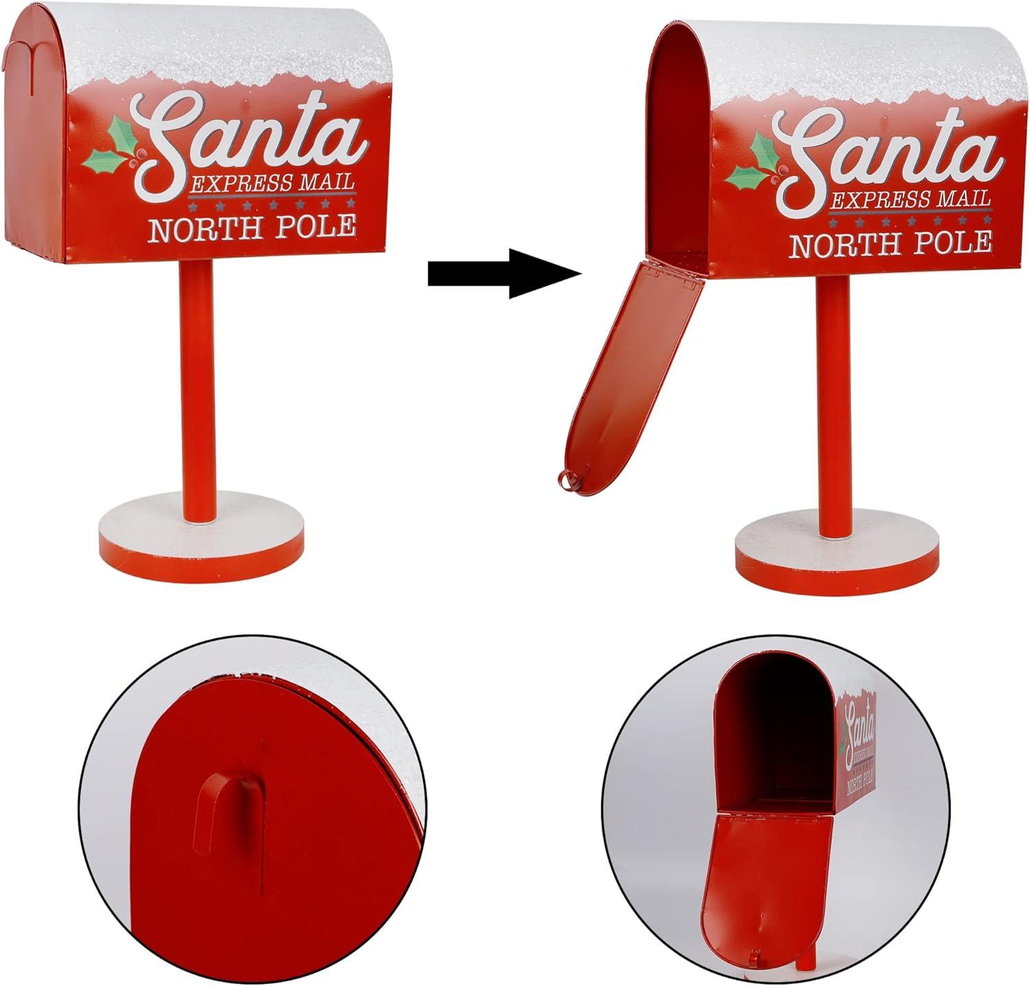 Christmas Decorations Santa Mailbox, 15.5" H x 9.5" W Express Mail to North Pole Metal Letter Box, Christmas Decorative Box for Home Room Indoor Outdoor Front Door Xmas Holiday Party