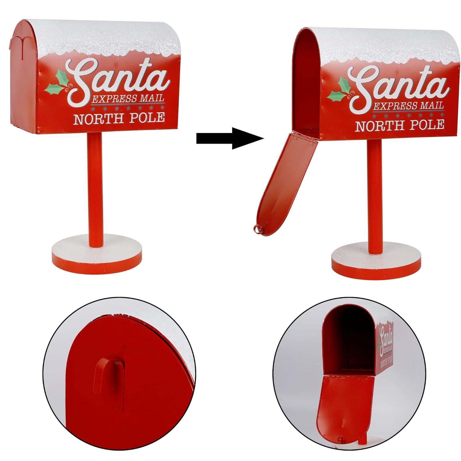 Christmas Decorations Santa Mailbox, 15.5" H x 9.5" W Express Mail to North Pole Metal Letter Box, Christmas Decorative Box for Home Room Indoor Outdoor Front Door Xmas Holiday Party