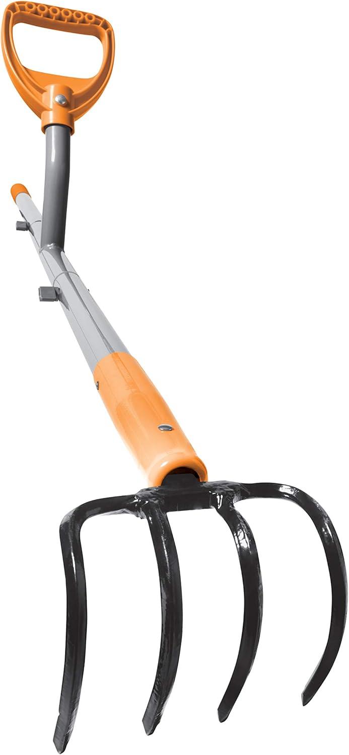 Ergonomic Gray and Orange Steel 4-Tine Soil Cultivator with D-Grip Handle