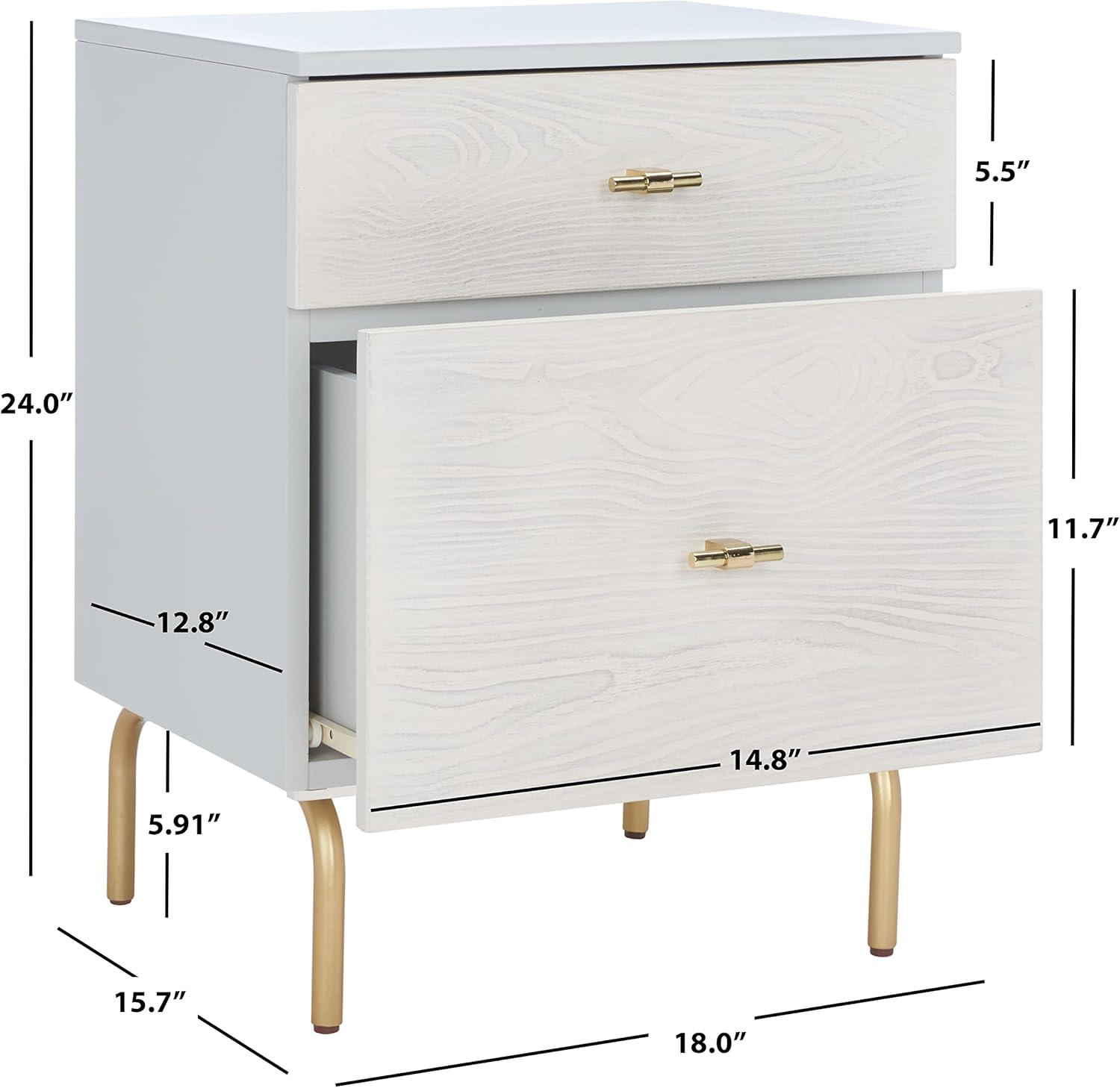 SAFAVIEH Genevieve Mid-Century 2 Drawer Nightstand, Grey/White Washed