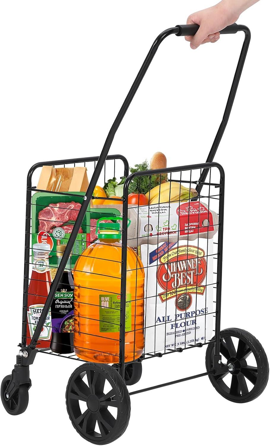 Black Metal Folding Utility Cart with 360° Swivel Wheels