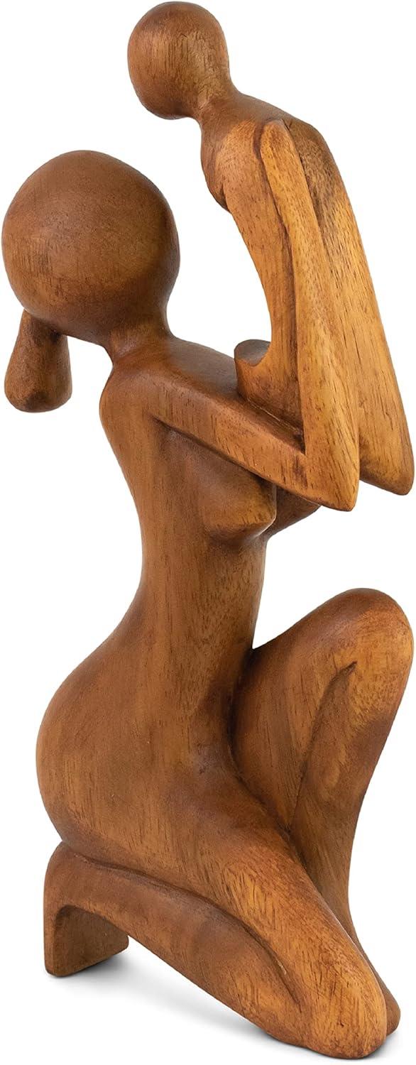 Wooden Handmade Abstract Mother and Child Sculpture Handcrafted Gift Art Decorative Home Decor Figurine Accent Decoration Artwork Hand Carved Mother and Baby Statue