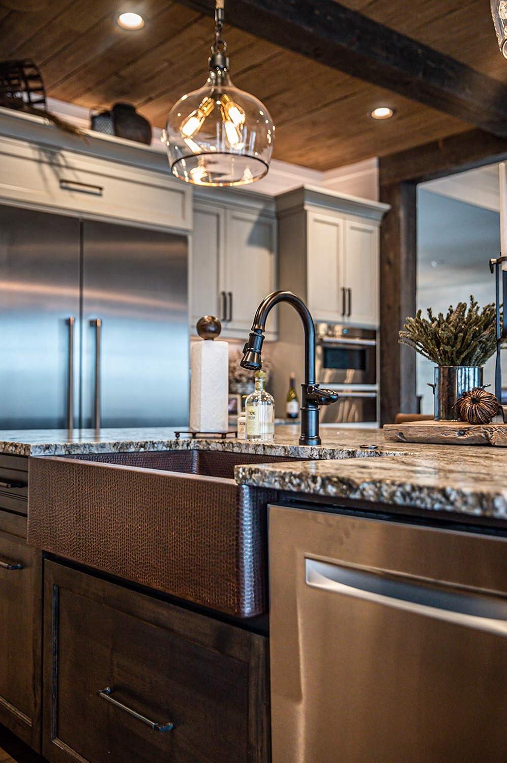 33" Hammered Copper Apron Front Single Basin Kitchen Sink