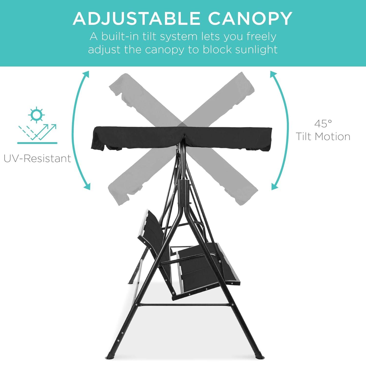 Best Choice Products 2-Seater Outdoor Adjustable Canopy Swing Glider Patio Bench w/ Textilene, Steel Frame - Black