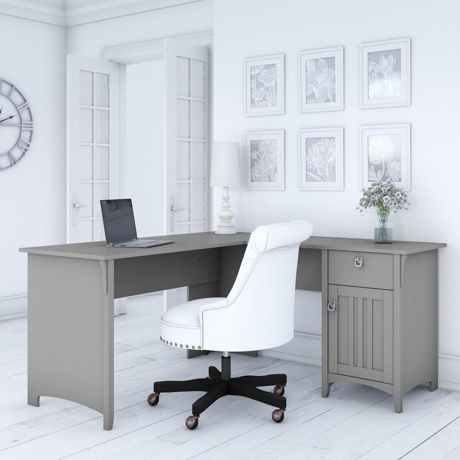 Salinas L Shaped Desk with Storage Gray - Bush Furniture: Mission Style, Home Office Furniture, Adjustable Shelf