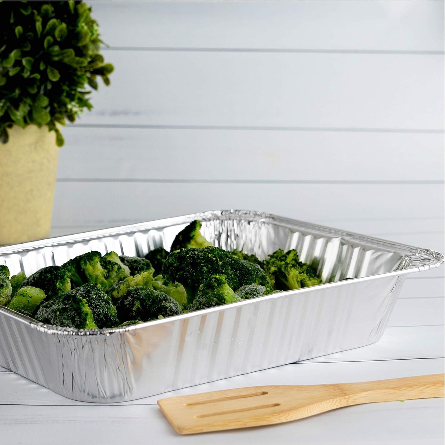 9x13 Aluminum Foil Pans (10 Pack), Disposable Half Size Deep Foil Pans, Cookware, Food Prepping, Large Pans for Baking, Reheating, Grilling