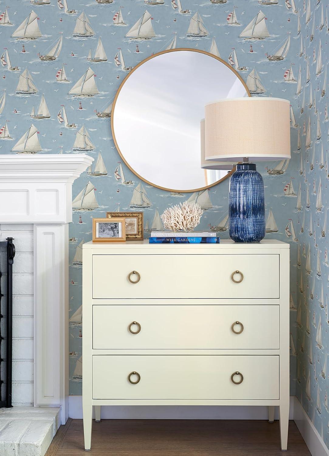 Chesapeake Leeward Light Blue Sailboat Wallpaper