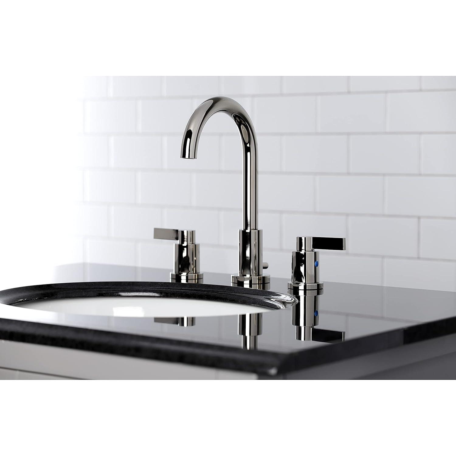 Kingston Brass NuvoFusion Two-Handle 3-Hole Deck Mount Widespread Bathroom Faucet with Brass Pop-Up Drain