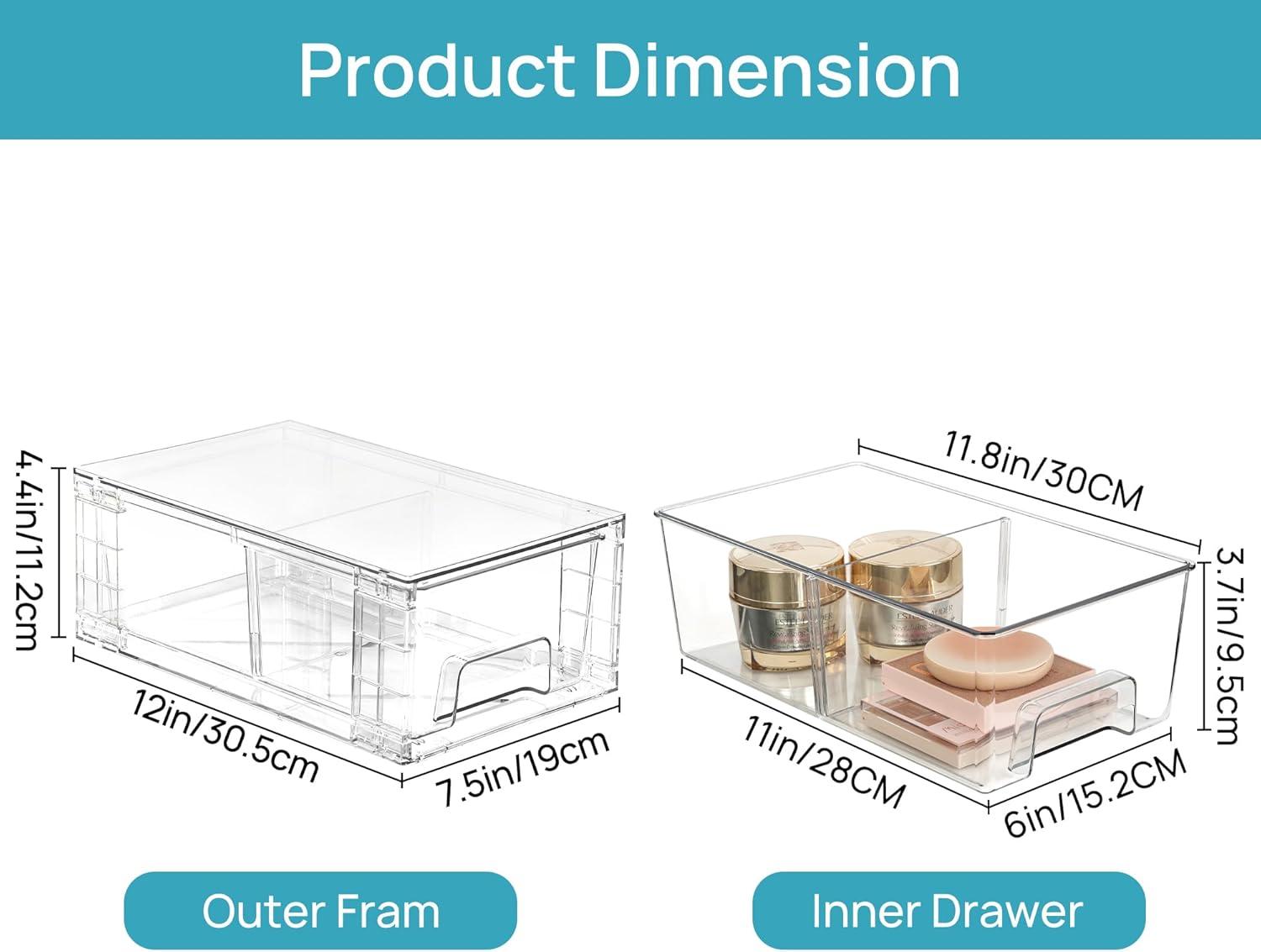 Clear Stackable Acrylic Storage Drawers with Handles, 4 Pack