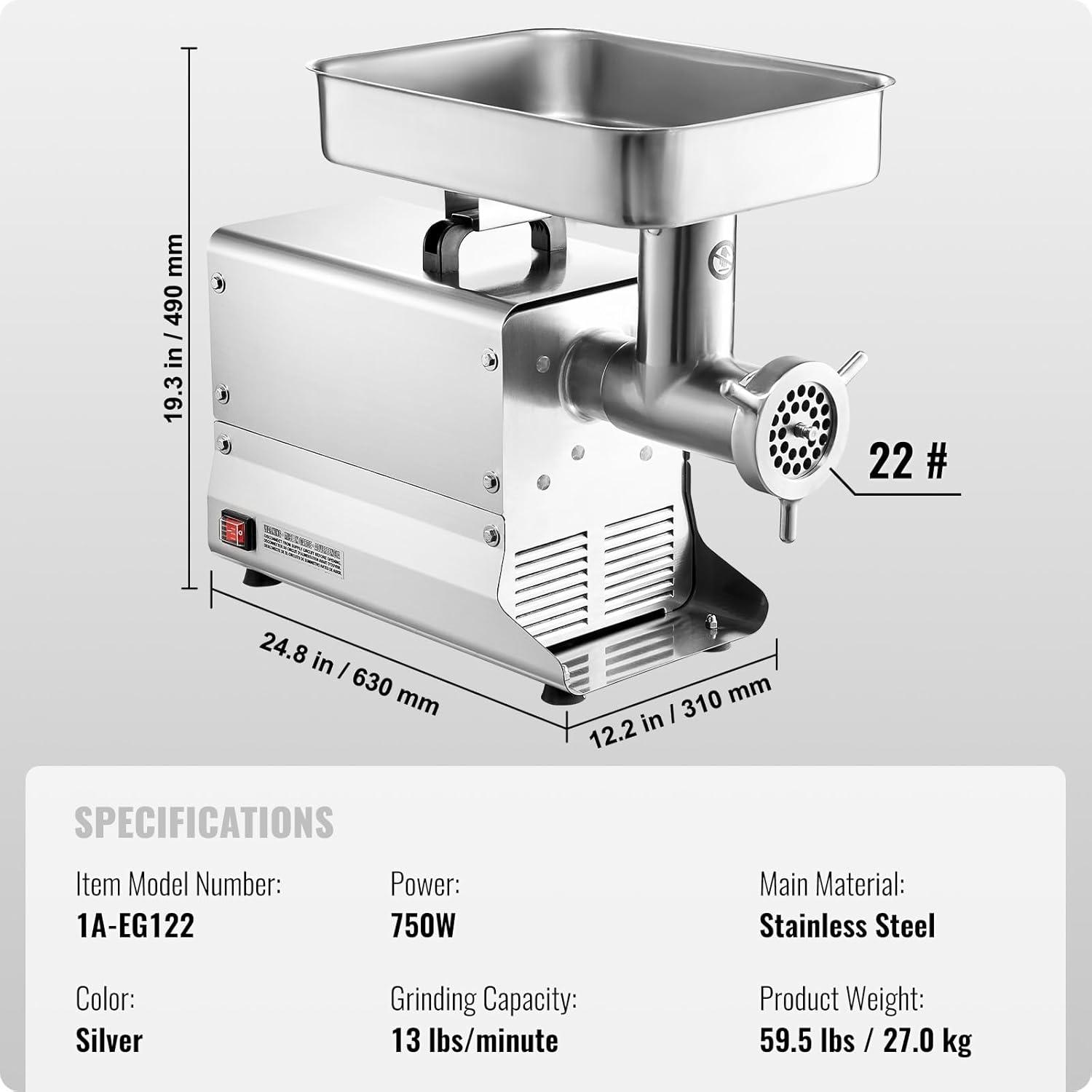 VEVOR Stainless Steel Electric Commercial Meat Grinder with Sausage Maker