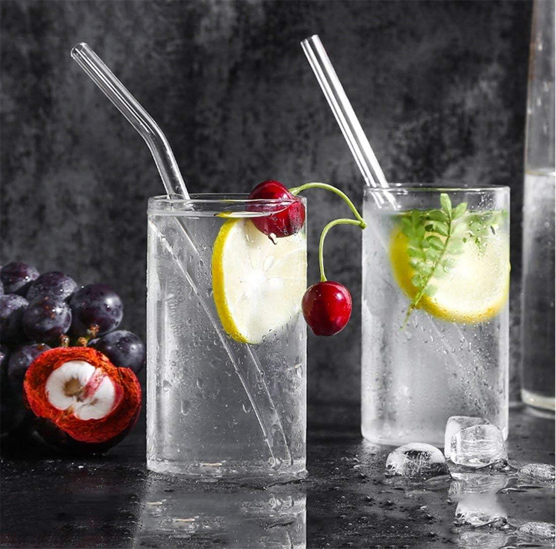 8-Pack Clear Glass Smoothie Straws, 10mm Wide 10" + 9 " Long Reusable Drinking Straws with 2 Cleaning Brush