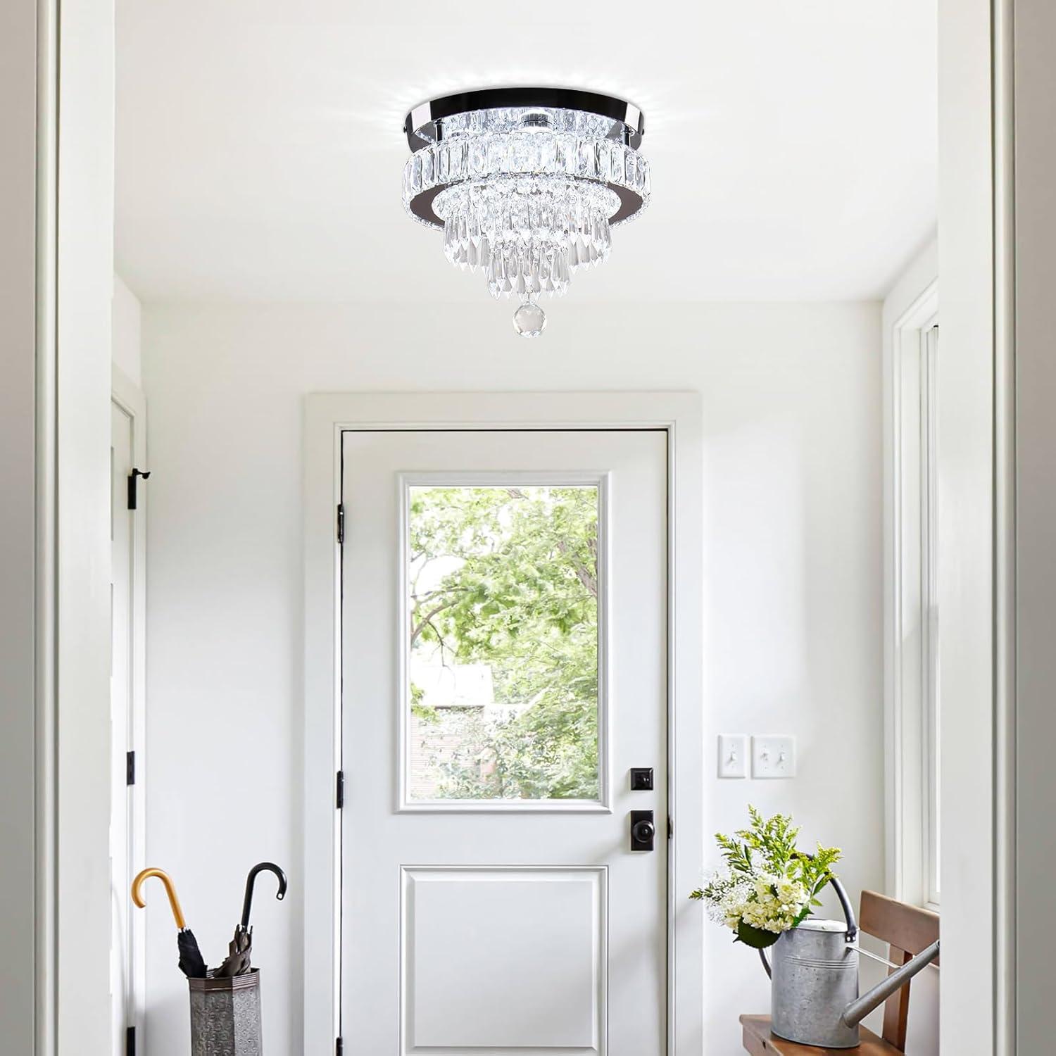 House of Hampton® House of Hampton® 11.8" Crystal Chandeliers Modern Crystal Ceiling Light LED Chandeliers Semi Flush Mount Chandelier Light for Bedrooms Dining Living Room Hallway (6500K Cool White Light)