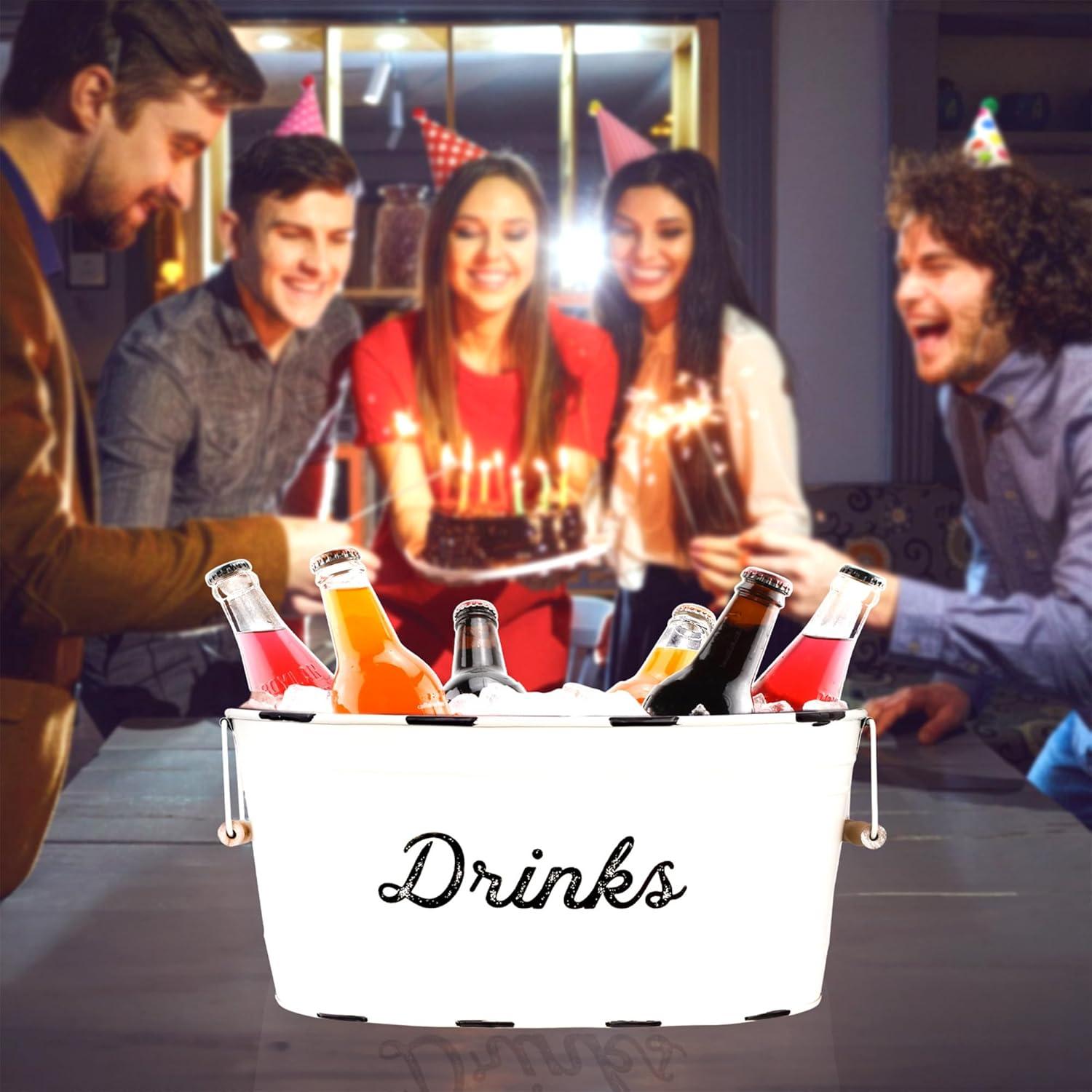 AuldHome Design White Farmhouse Enamelware Drinks Tub; Farmhouse Metal Beverage Serving Container