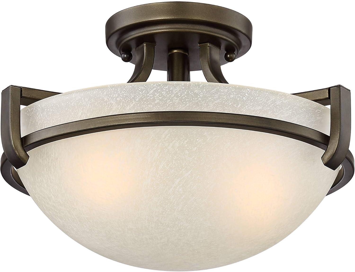 Regency Hill Mallot Modern Ceiling Light Semi Flush Mount Fixture 13" Wide Oil Rubbed Bronze 2-Light Champagne Crackle Glass Bowl Shade for Bedroom