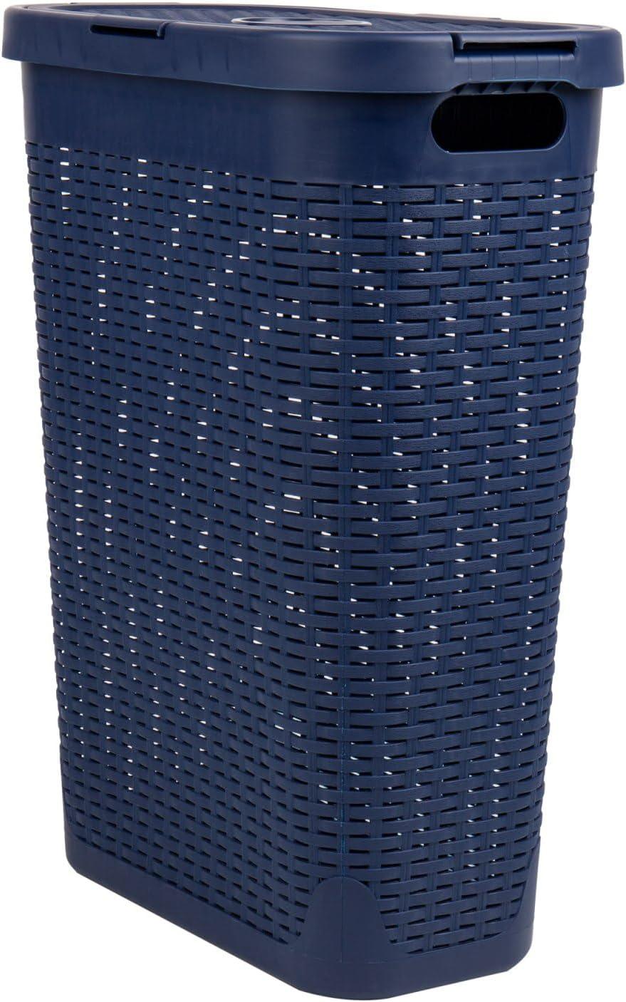 Mind Reader Mind Reader 40L Slim Laundry Hamper, Clothes Basket, Lid, Wicker Design, Plastic