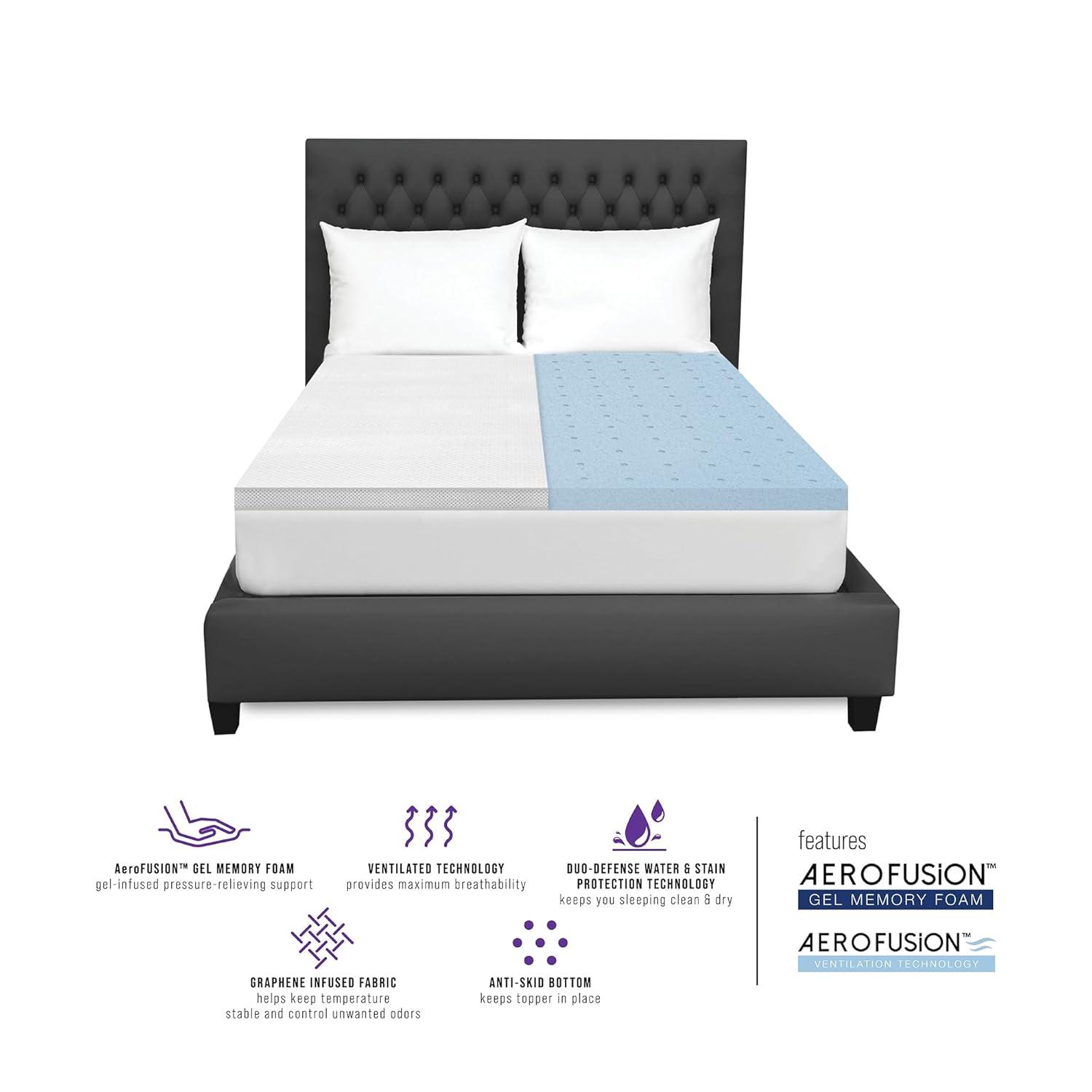 2 Inch Memory Foam Mattress Topper, Cooling Gel Infused Mattress Topper, Luxury Graphene Infused Cover Included, CertiPUR-US Certified Foam, White