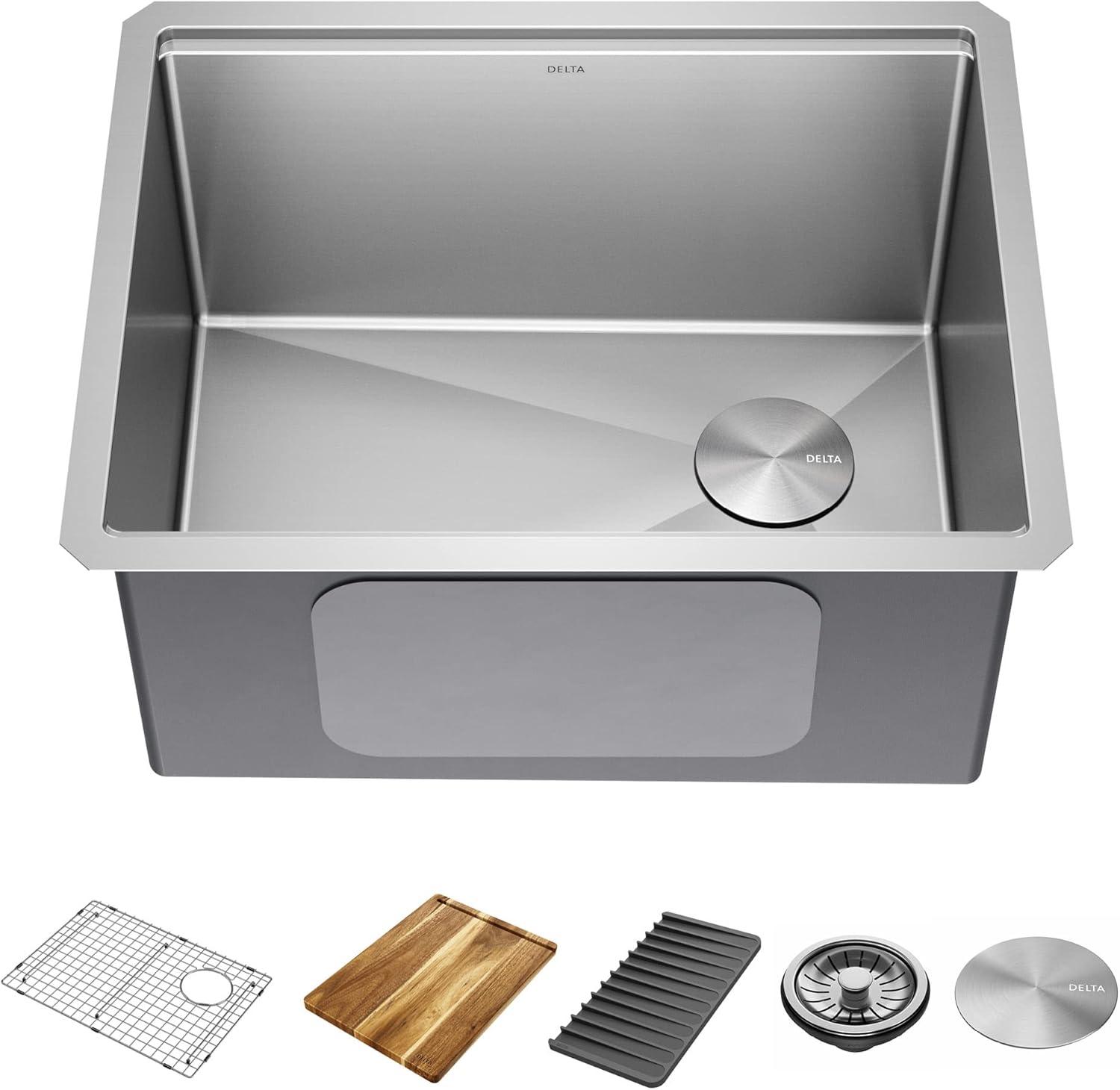 24" Stainless Steel Undermount Single Bowl Workstation Sink