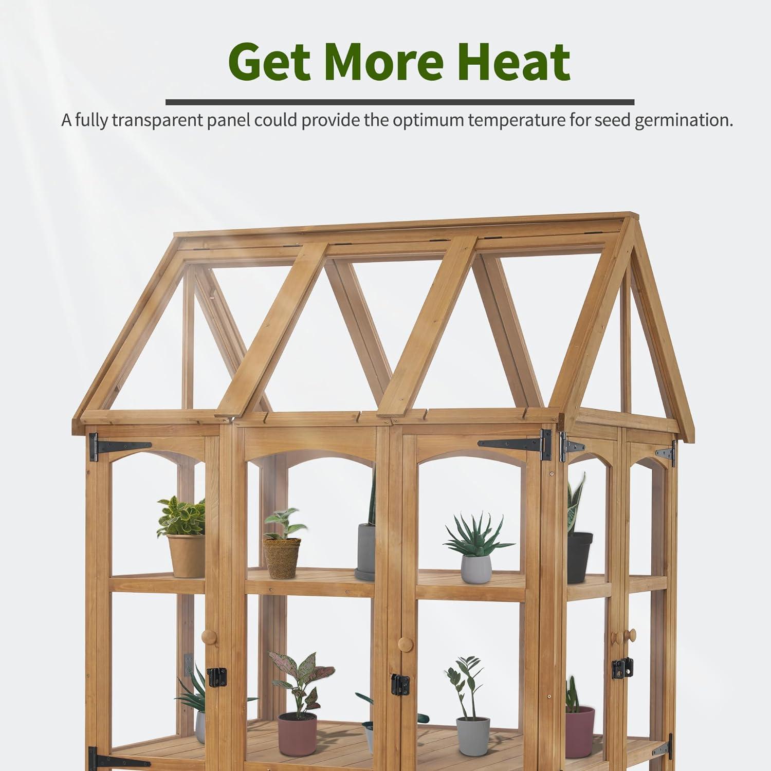 Natural Fir Wood Outdoor Greenhouse with Adjustable Roof Vent