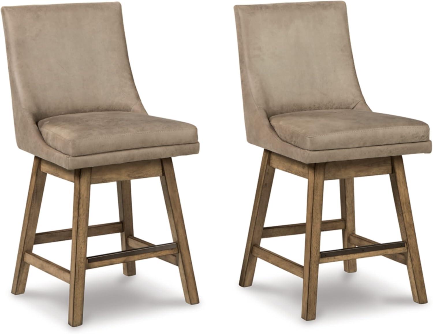 Beige Faux Leather Swivel Counter Height Barstools, Set of 2