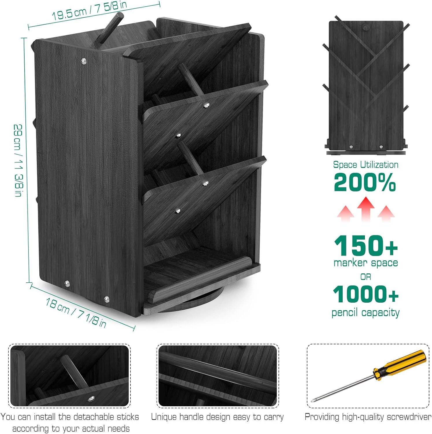 Bamboo Desk Organizer Storage Accessories - Ultra-large 13 compartments, 1000+ Pencil Holder Capacity, Easy DIY Assembly, Rotating Desktop Organizer, Cosmetics, and Office Supplies