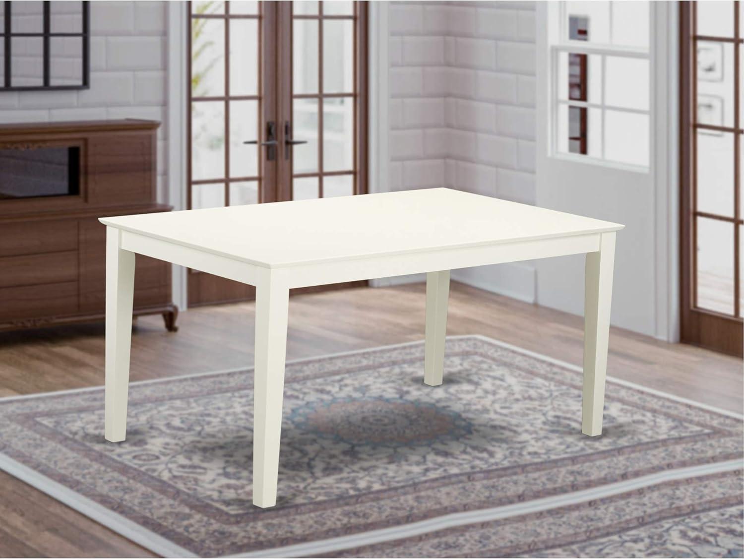 Linen White Rectangular Solid Wood Extendable Dining Table