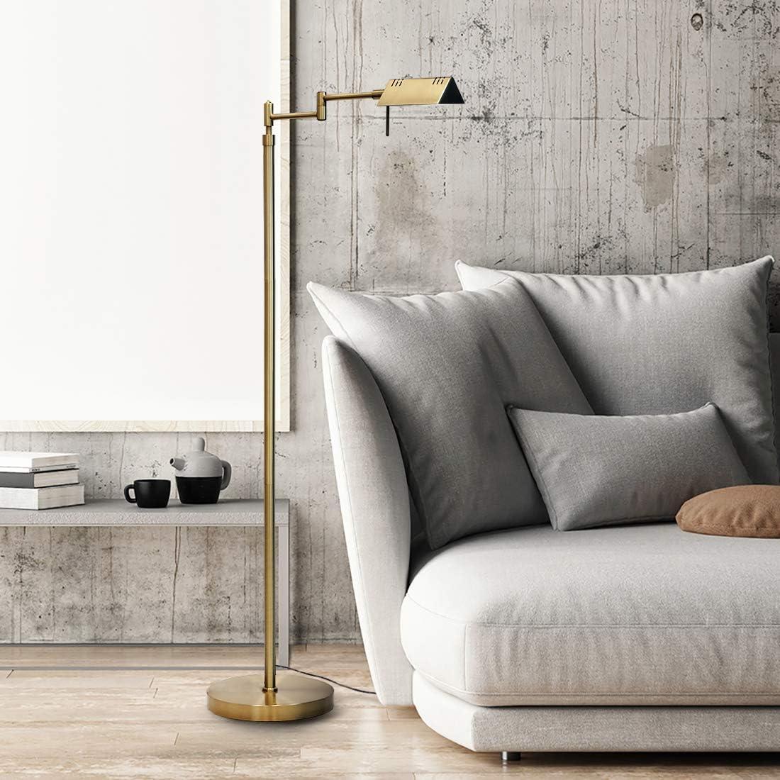 Adjustable Gold LED Pharmacy Floor Lamp with Swing Arms