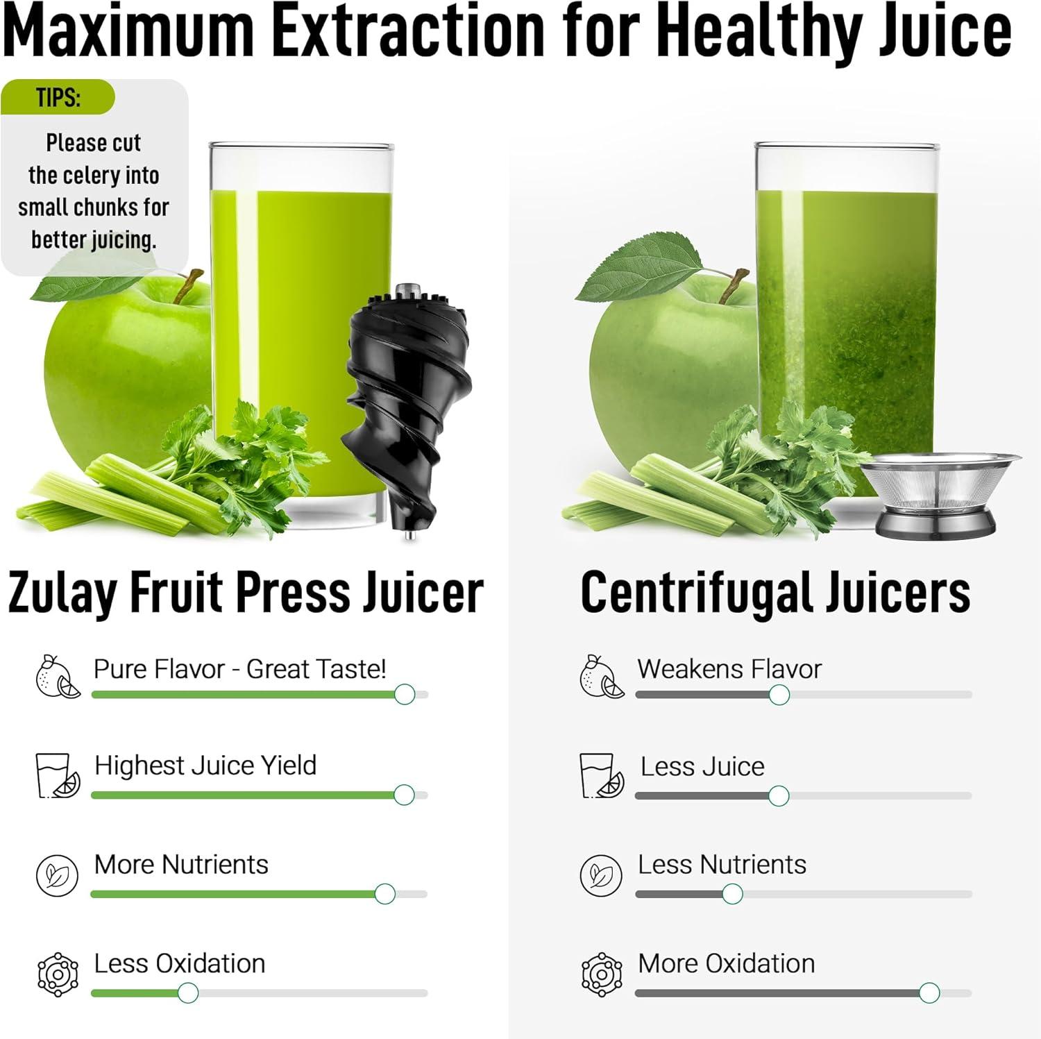 Zulay Kitchen Cold Press Juicer, Masticating Slow Juicer with 3 inch Wide Chute and Quiet Motor, Easy To Clean