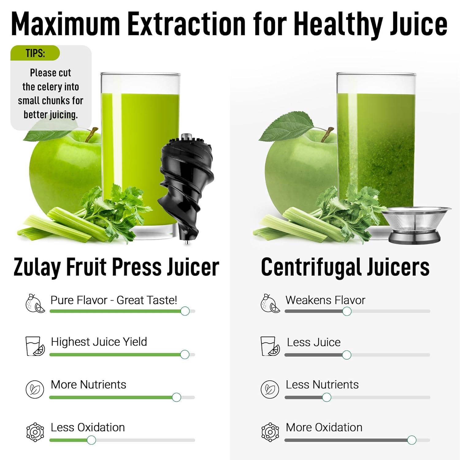Zulay Kitchen Cold Press Juicer, Masticating Slow Juicer with 3 inch Wide Chute and Quiet Motor, Easy To Clean