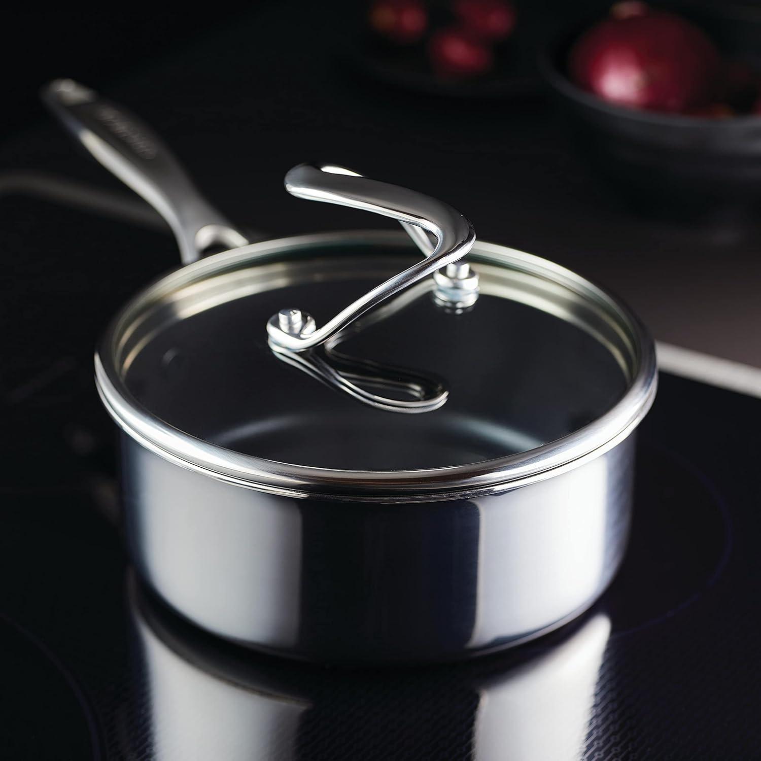 Circulon SteelShield C-Series 2qt Clad Tri-Ply Nonstick Saucepan with Lid: Induction & Oven Safe, Stainless Steel Handle