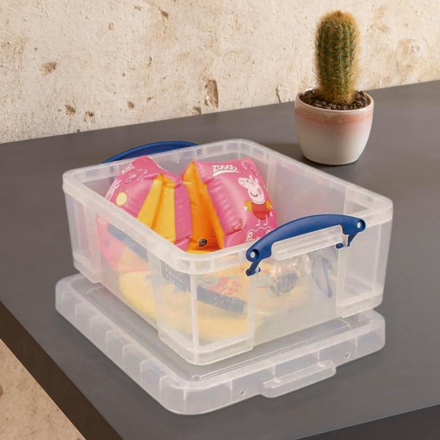 Really Useful Box 17 Liter Plastic Stackable Storage Container with Snap Lid & Built-In Clip Lock Handles for Home or Office Organization, Clear