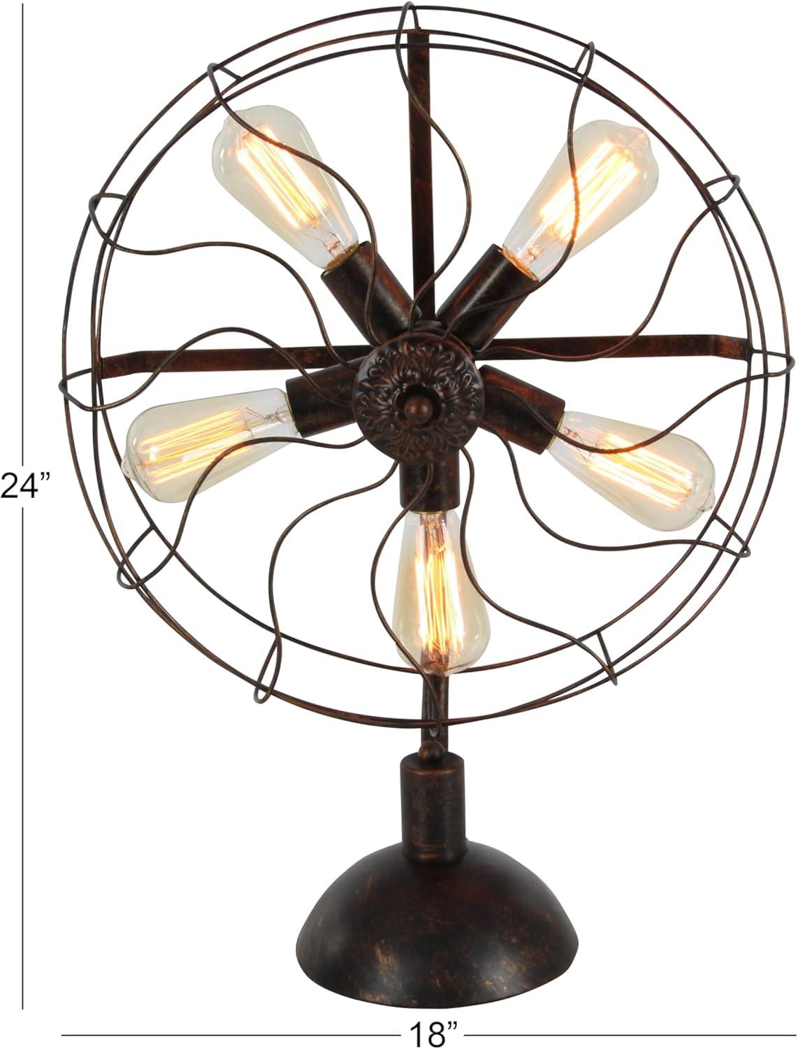 DecMode 24" 5 Light Vintage Fan Bronze Accent Lamp with Black Metal Shade